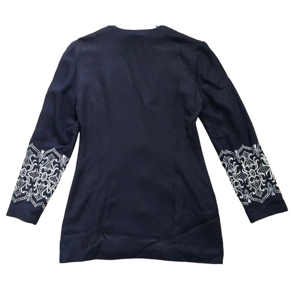 Vintage Womens Embroidered Button Blazer Navy Ivory S/M Small Affinity By Margos - Picture 5 of 11